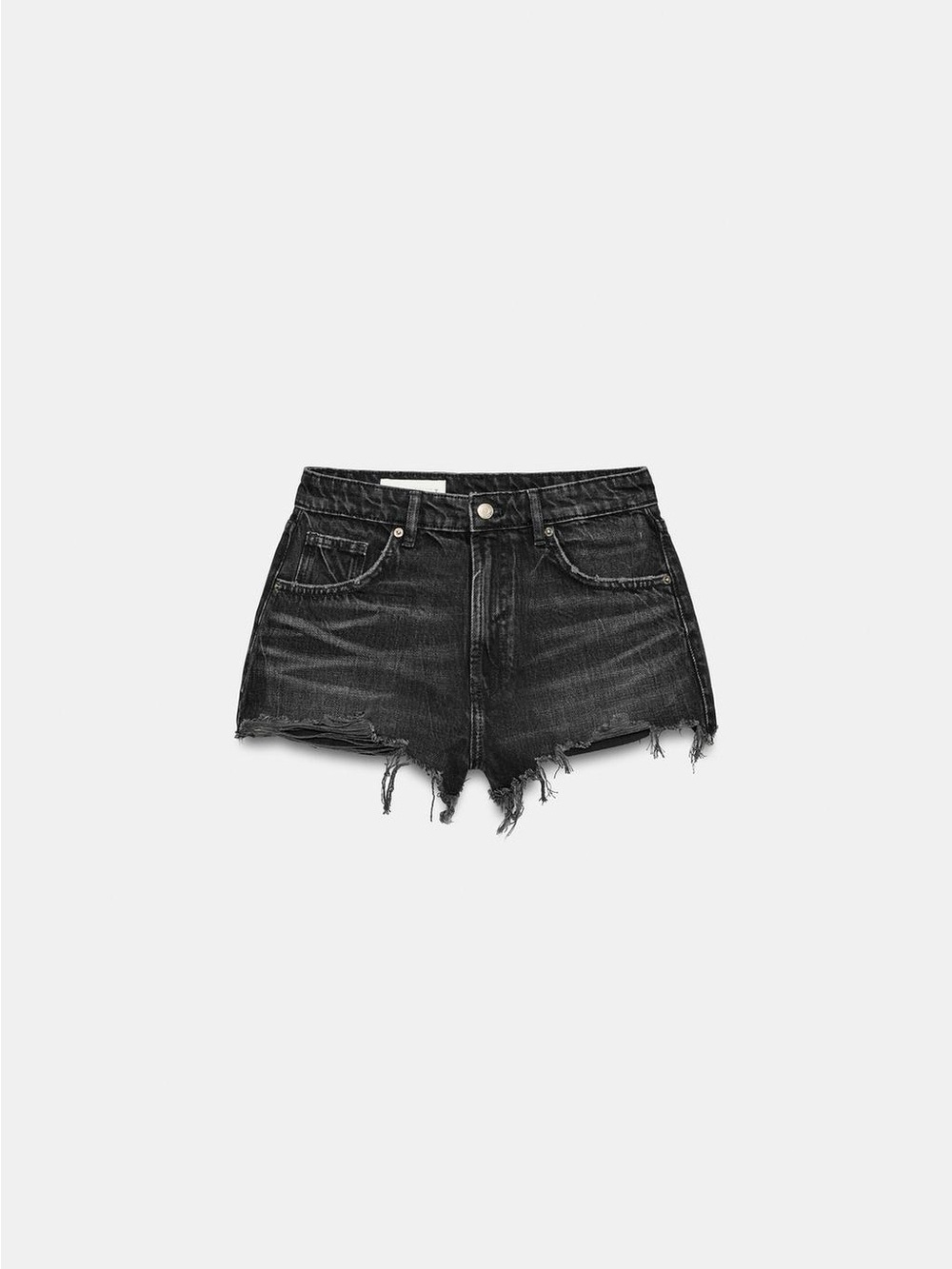 Zara Join Life Hi-Rise Distressed Denim Shorts Black - Raw Cutoff Hem Size 4 NWT